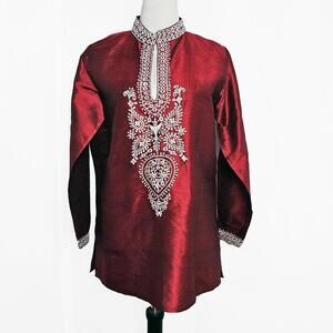 Elegant Red Embroidered Silk Tunic Festive Wear